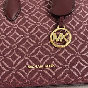 Michael Kors Burgundy Logo Jacquard Mini Tote w/ Wide Strap